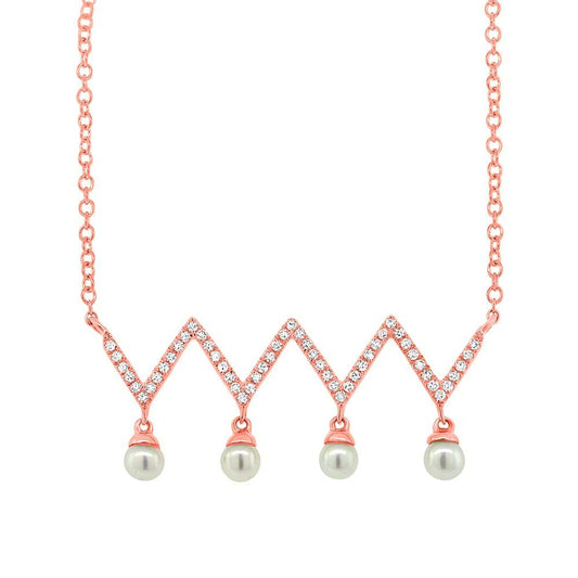 Diamond & 0.17ct Fresh Water Pearl 14k Rose Gold Necklace - 0.17ct