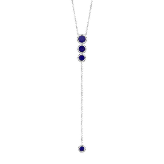 Diamond & 0.83ct Lapis 14k White Gold Lariat Necklace - 0.16ct