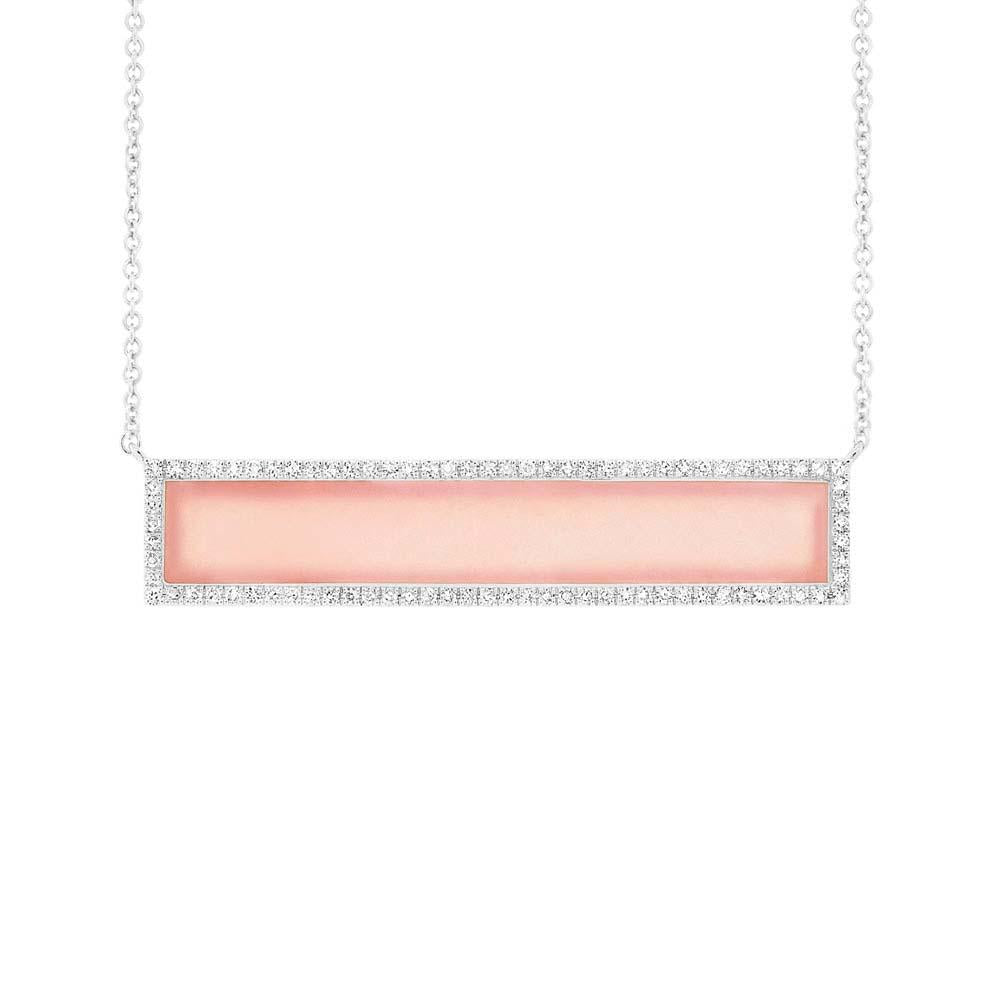 Diamond & 1.92ct Pink Opal 14k White Gold Bar Necklace