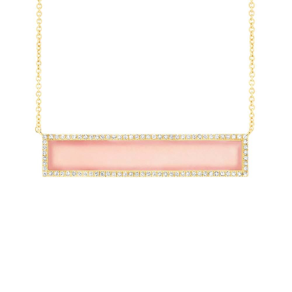 Diamond & 1.92ct Pink Opal 14k Yellow Gold Bar Necklace