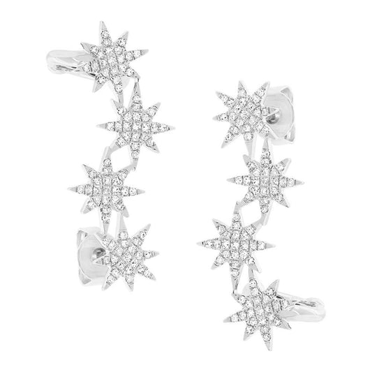 14k White Gold Diamond Star Ear Crawler Earring