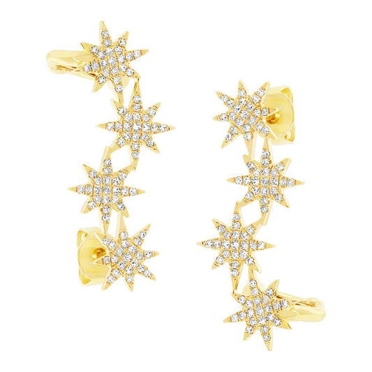 14k Yellow Gold Diamond Star Ear Crawler Earring