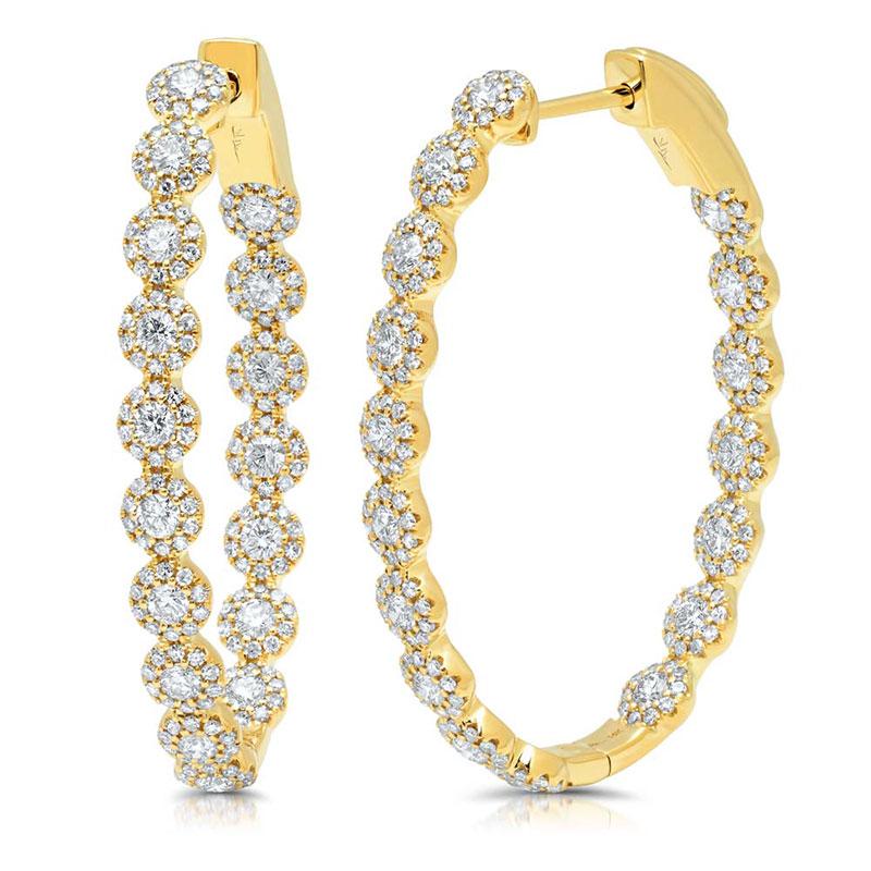 14k Yellow Gold Diamond Oval Hoop Earring - 2.05ct