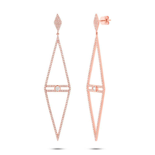 14k Rose Gold Diamond Triangle Earring - 1.19ct