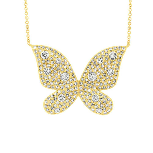 14k Yellow Gold Diamond Butterfly Necklace - 0.69ct