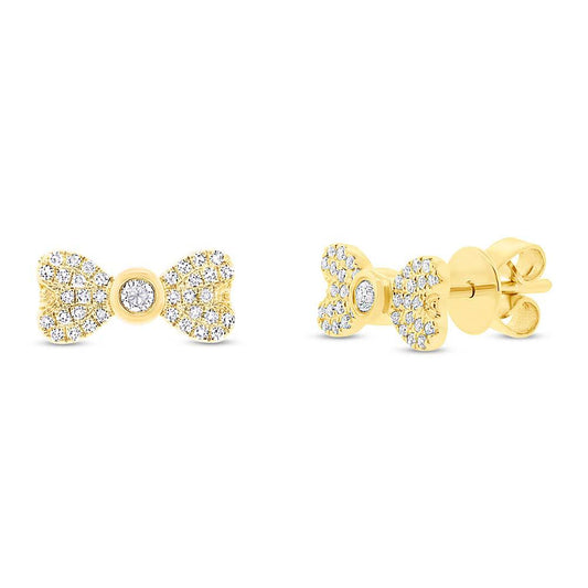 14k Yellow Gold Diamond Bow Stud Earring - 0.22ct