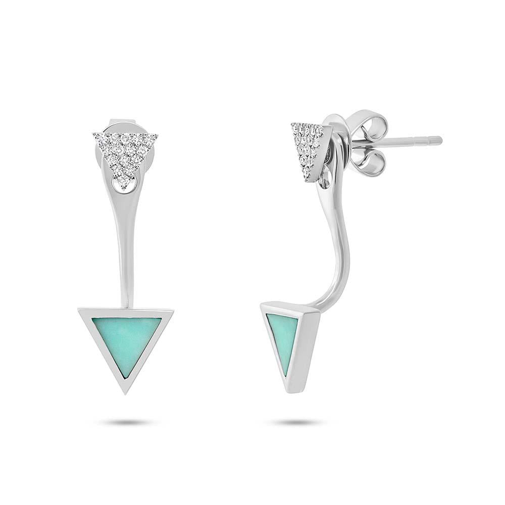 Diamond & 0.40ct Composite Turquoise 14k White Gold Triangle Earring Jacket with Stud