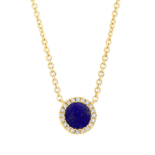 Diamond & 0.33ct Lapis 14k Yellow Gold Necklace - 0.04ct
