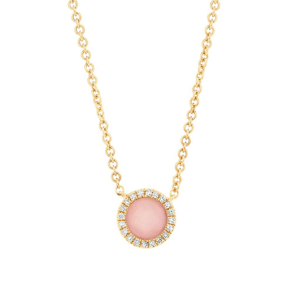 Diamond & 0.28ct Pink Opal 14k Yellow Gold Necklace - 0.04ct