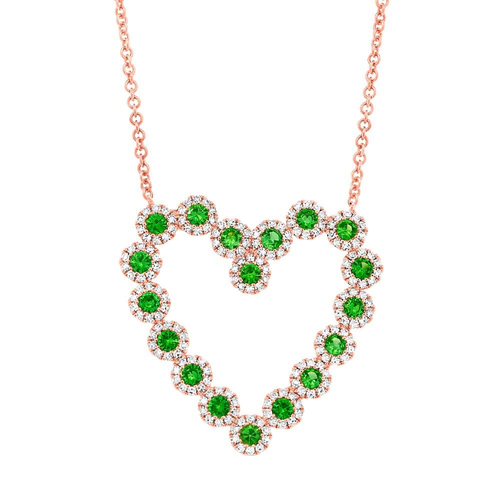 Diamond & 0.79ct Green Garnet 14k Rose Gold Heart Necklace - 0.55ct
