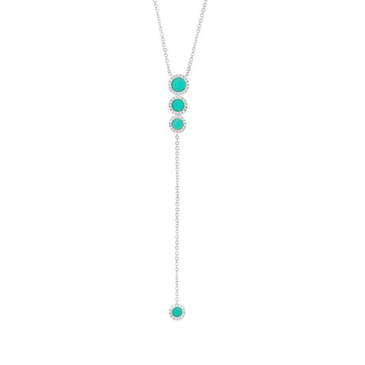 Diamond & 0.73ct Composite Turquoise 14k White Gold Lariat Necklace