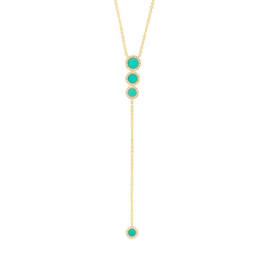 Diamond & 0.73ct Composite Turquoise 14k Yellow Gold Lariat Necklace