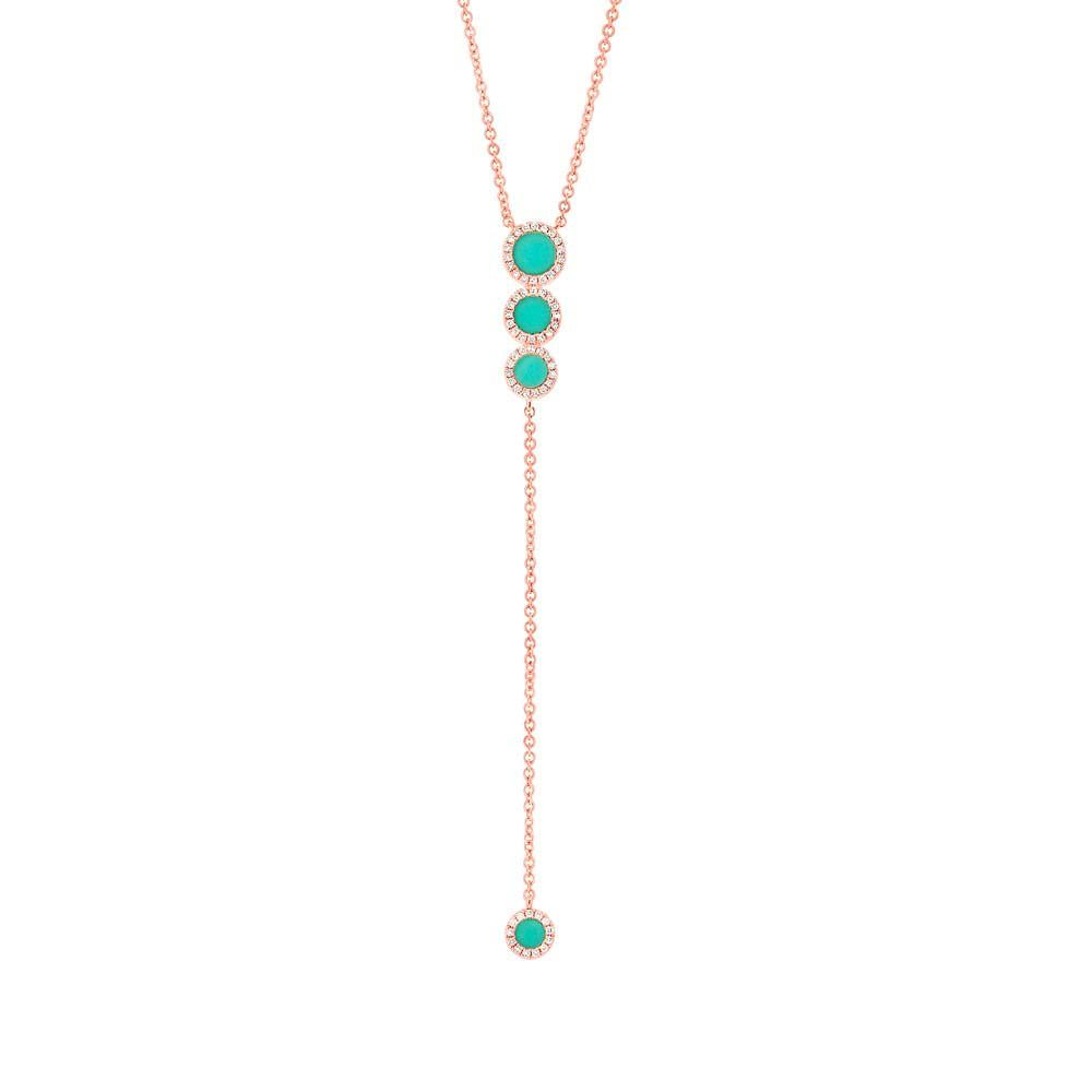 Diamond & 0.73ct Composite Turquoise 14k Rose Gold Lariat Necklace
