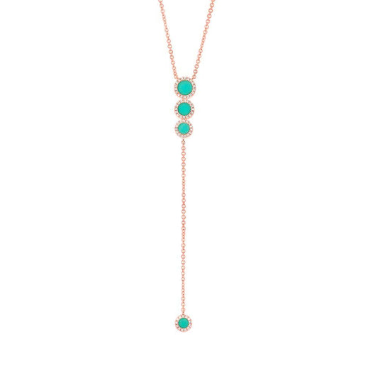 Diamond & 0.73ct Composite Turquoise 14k Rose Gold Lariat Necklace
