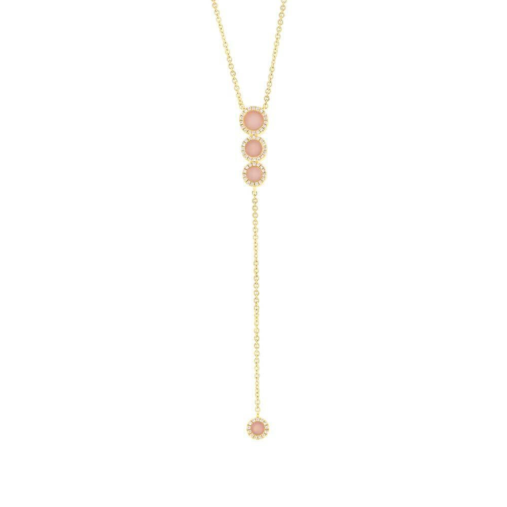 Diamond & 0.60ct Pink Opal 14k Yellow Gold Lariat Necklace - 0.16ct