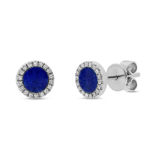Diamond & 0.51ct Lapis 14k White Gold Stud Earring - 0.08ct
