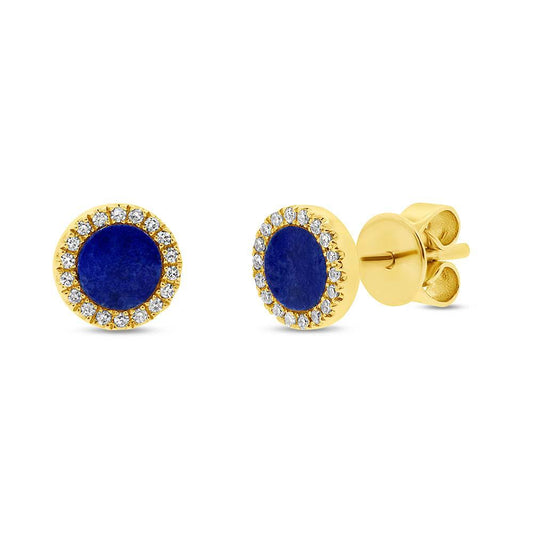 Diamond & 0.51ct Lapis 14k Yellow Gold Stud Earring - 0.08ct