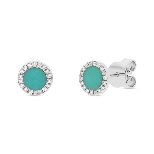 Diamond & 0.47ct Composite Turquoise 14k White Gold Stud Earring