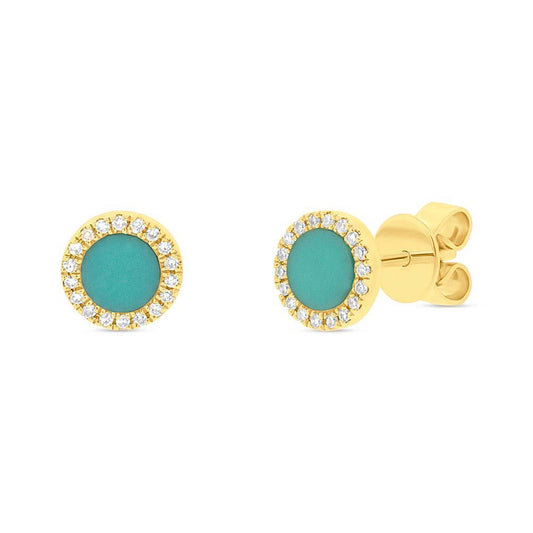 Diamond & 0.47ct Composite Turquoise 14k Yellow Gold Stud Earring