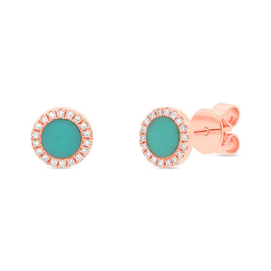 Diamond & 0.47ct Composite Turquoise 14k Rose Gold Stud Earring