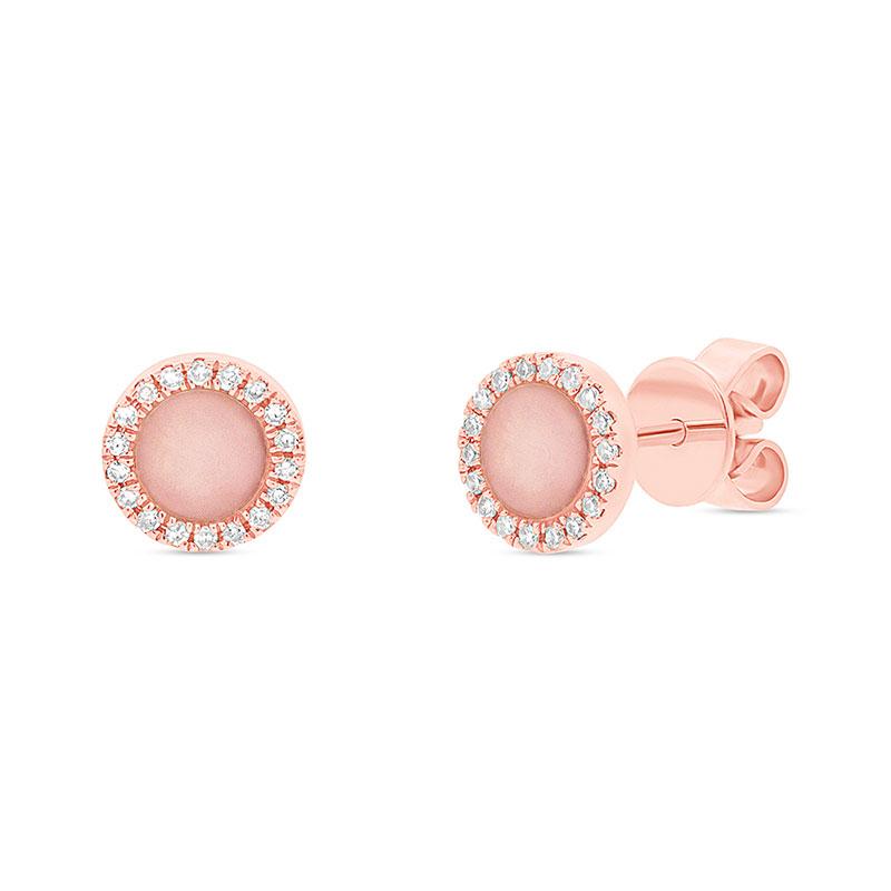 Diamond & 0.40ct Pink Opal 14k Rose Gold Stud Earring - 0.08ct