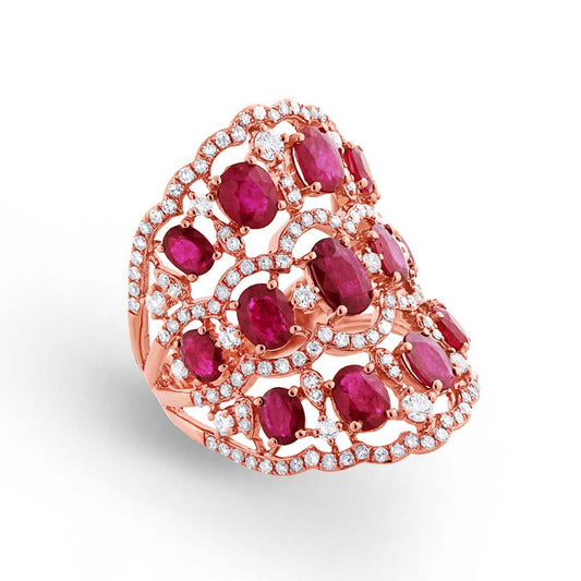Diamond & 4.18ct Ruby 14k Rose Gold Ring - 1.04ct