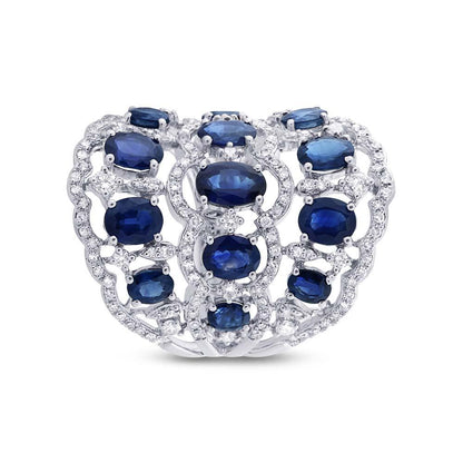 Diamond & 4.46ct Blue Sapphire 14k White Gold Ring - 1.04ct