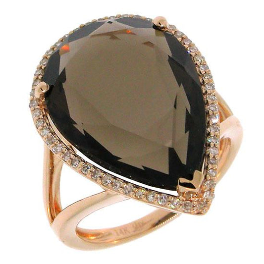 Diamond & 11.06ct Smokey Topaz 14k Rose Gold Ring - 0.21ct