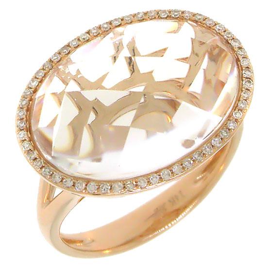 Diamond & 9.73ct White Topaz 14k Rose Gold Ring - 0.17ct