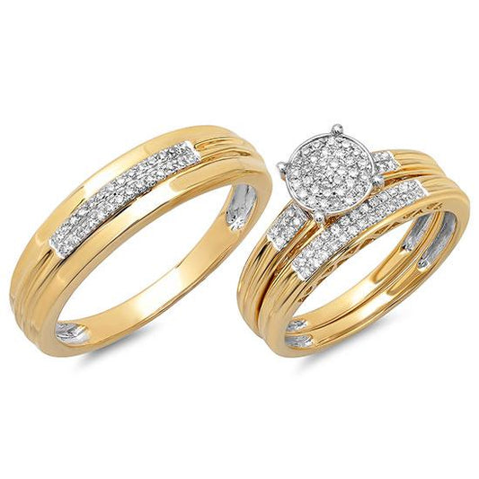 14k Yellow Gold Diamond Trio Set Pave - 0.35ct