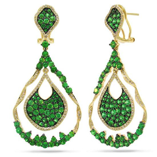 Diamond & 6.51ct Green Garnet 14k Yellow Gold Earring - 1.00ct