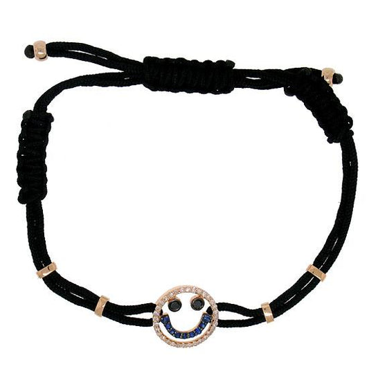 Diamond & 0.11ct Blue Sapphire 14k Rose Gold Smiley Brac