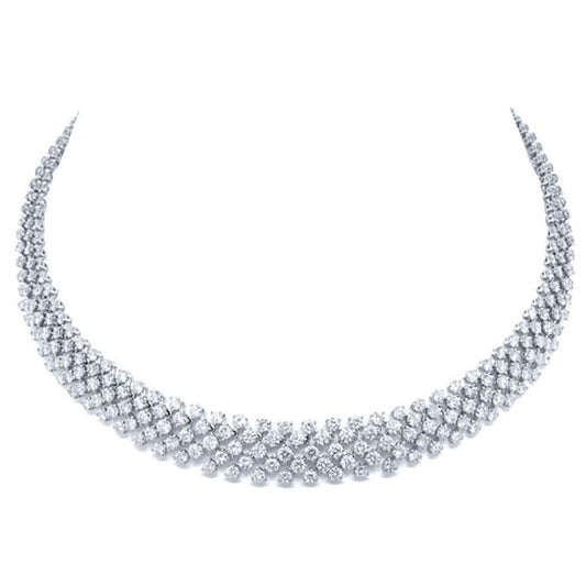 18k Classy White Gold Diamond Necklace - 25.68ct V0097