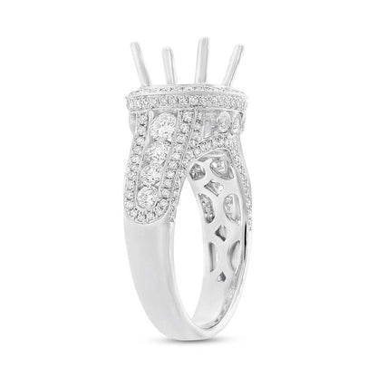 18k White Diamond Semi-mount Ring for 3.00ct Center - 1.54ct
