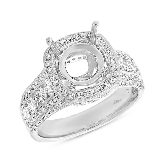 18k White Diamond Semi-mount Ring for 3.00ct Center - 1.54ct