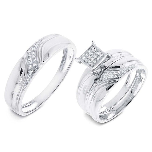 14k White Gold Diamond Trio Set Pave - 0.17ct
