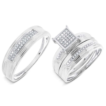 14k White Gold Diamond Trio Set Pave - 0.19ct