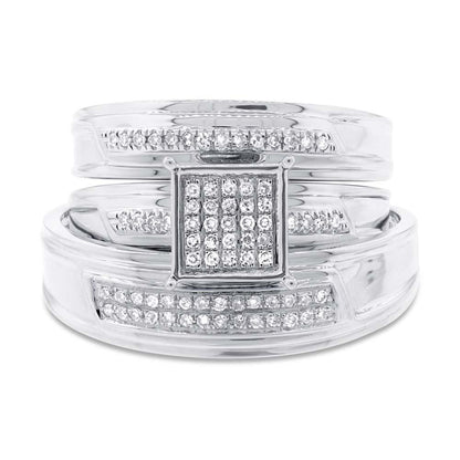 14k White Gold Diamond Trio Set Pave - 0.19ct