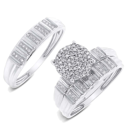 14k White Gold Diamond Trio Set Pave - 0.31ct