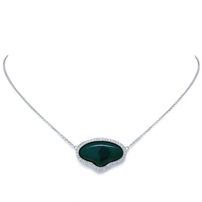 Diamond & 11.75ct Green Agate 14k White Gold Necklace - 0.34ct