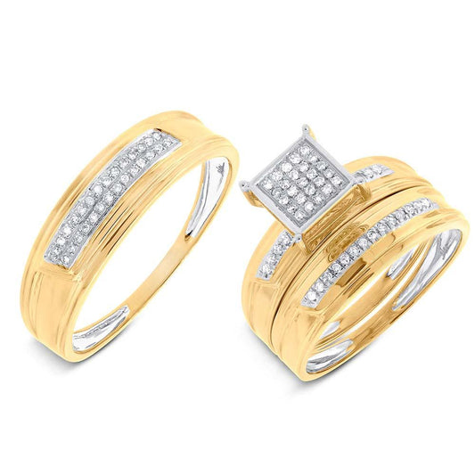 14k Yellow Gold Diamond Trio Set Pave - 0.19ct