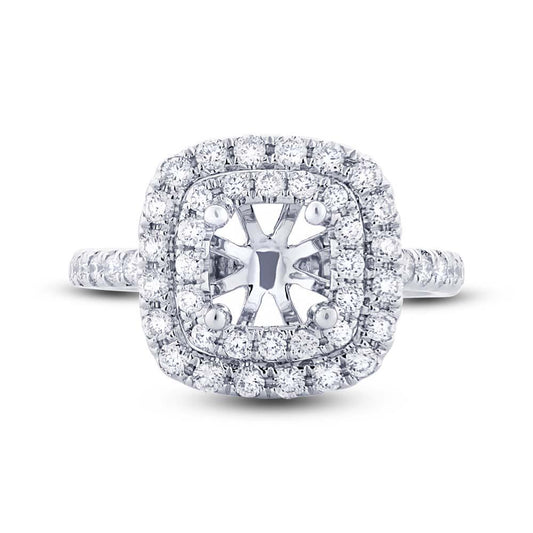 14k White Gold Diamond Semi-mount Ring for 6.5x6.5mm Center - 0.73ct
