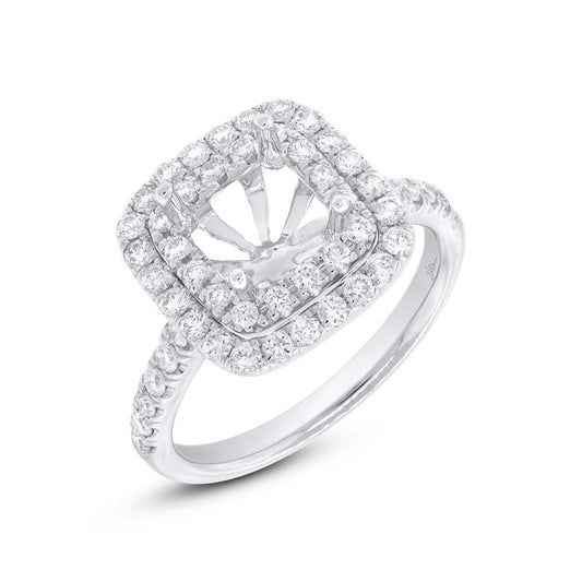 14k White Gold Diamond Semi-mount Ring for 6x6mm Center - 0.82ct