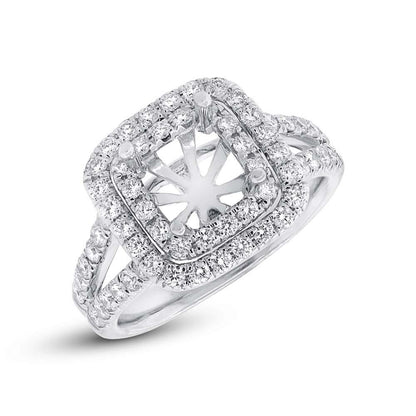 14k White Gold Diamond Semi-mount Ring for 6.5x6.5mm Center - 0.93ct