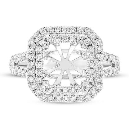 14k White Gold Diamond Semi-mount Ring for 8x8mm Center - 0.72ct