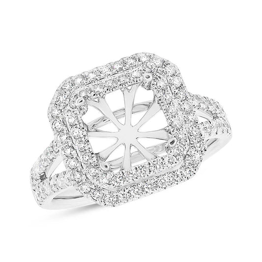 14k White Gold Diamond Semi-mount Ring for 8x8mm Center - 0.72ct