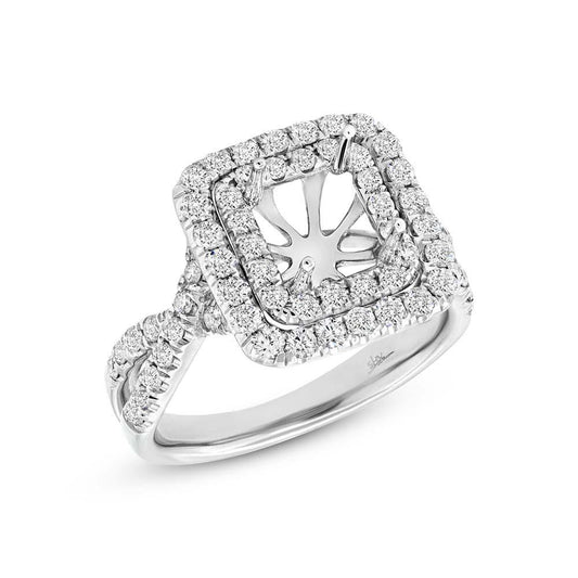 14k White Gold Diamond Semi-mount Ring for 6.5x6mm Center - 0.98ct