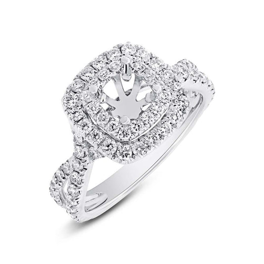 14k White Gold Diamond Semi-mount Ring for 5x5mm Center - 0.94ct