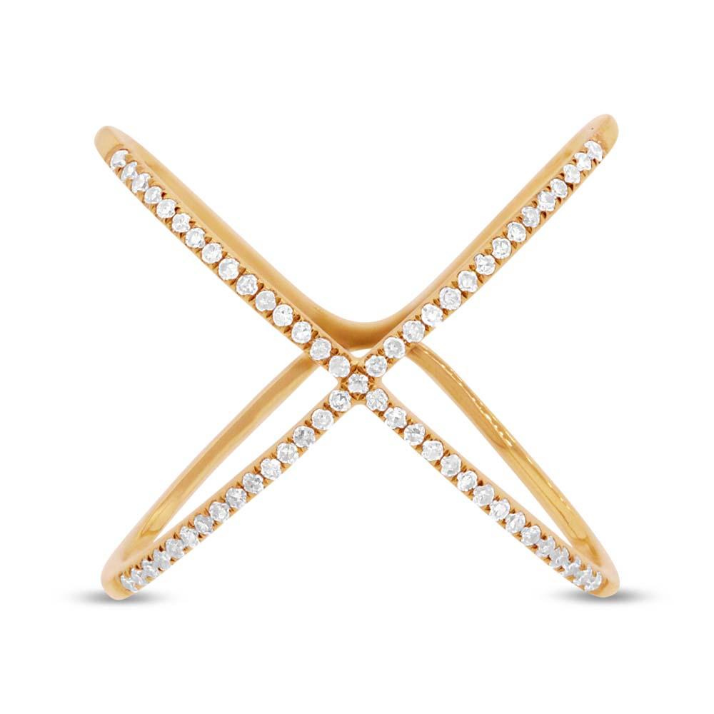 14k Yellow Gold Diamond Lady's ''X'' Ring Size 5.5 - 0.18ct