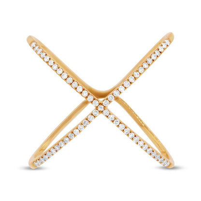 14k Yellow Gold Diamond Lady's ''X'' Ring Size 5.5 - 0.18ct